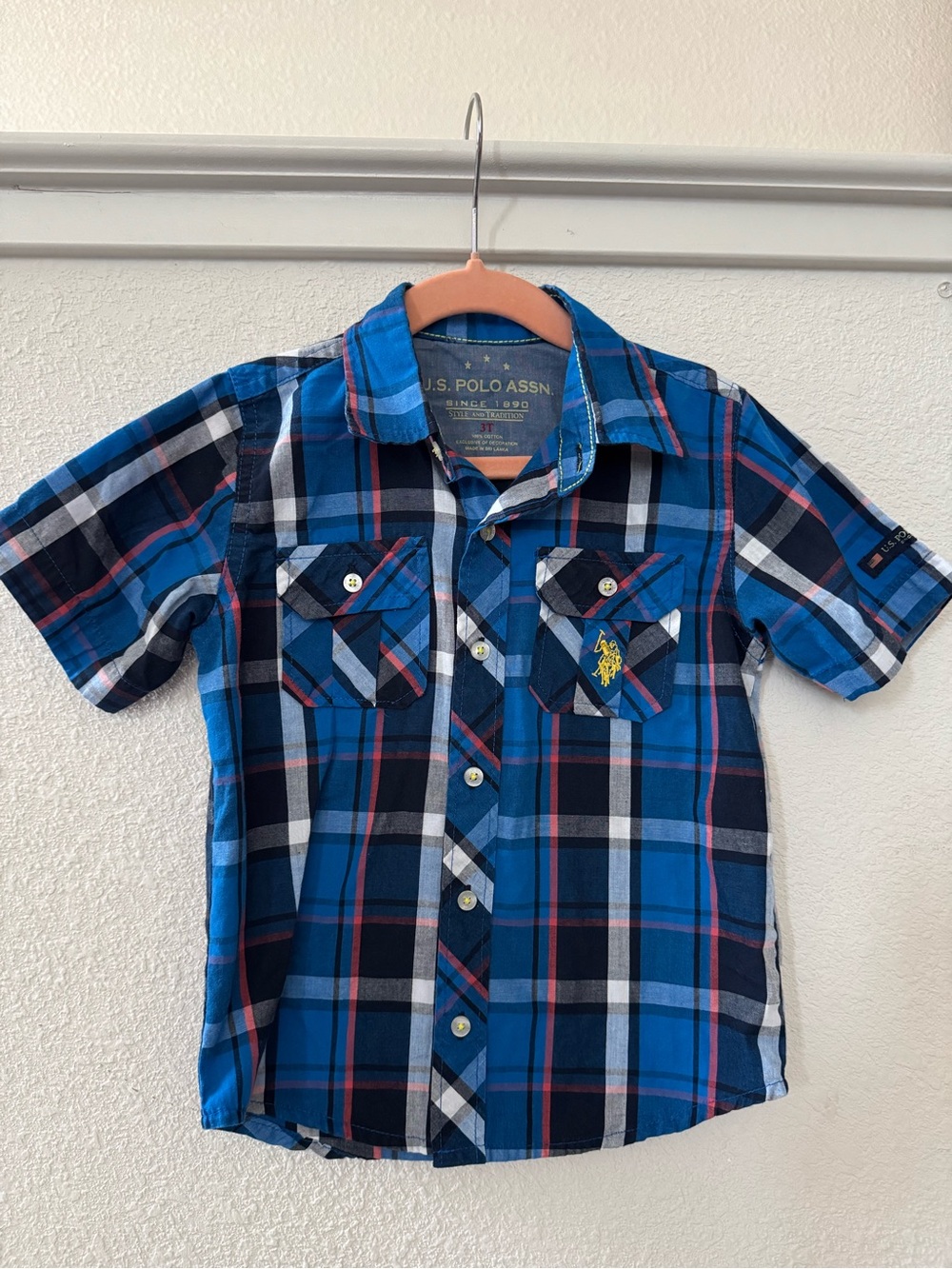 U.S. Polo Assn. Blue Plaid Short Sleeve Button-Up Shirt
